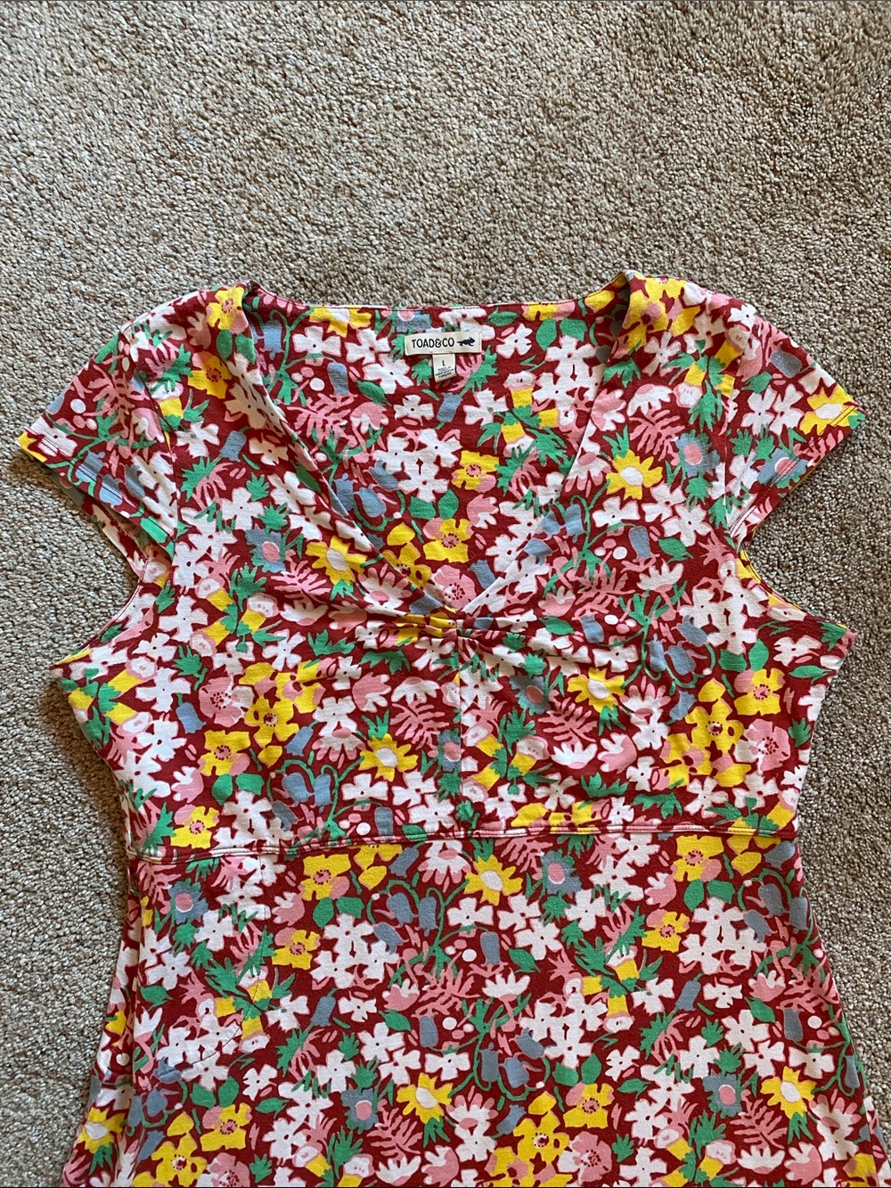Toad&Co Red Floral Short-Sleeve Dress with Multi-Color Blooms - Picture 3 of 6